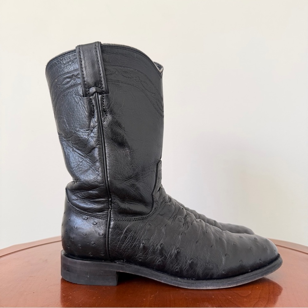Justin Men's Exotic Ostrich Print Leather Roper Boots | US 8